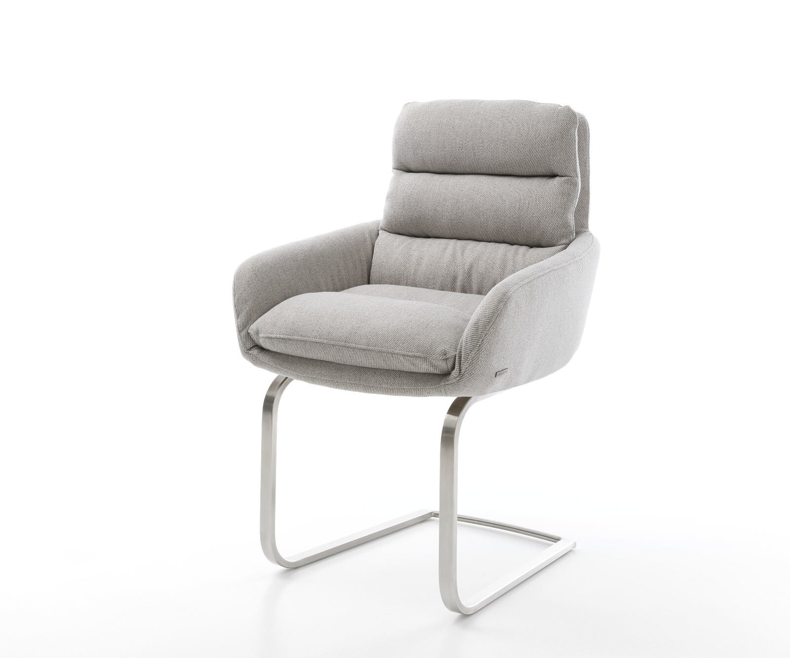 Cantilever Abelia-Flex avec accoudoirs rayures gris clair pied cantilever plat acier inoxydable brossé
