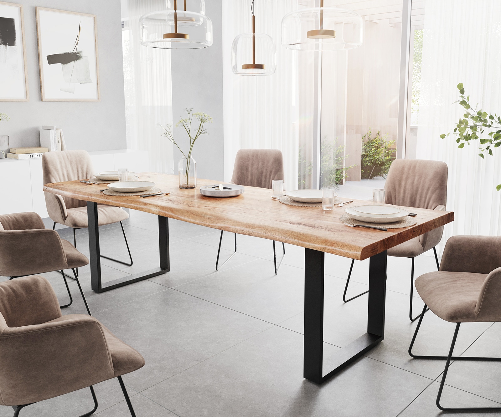 Table de salle à manger Edge 260x100  XL acacia naturel métal noir Live-Edge 1