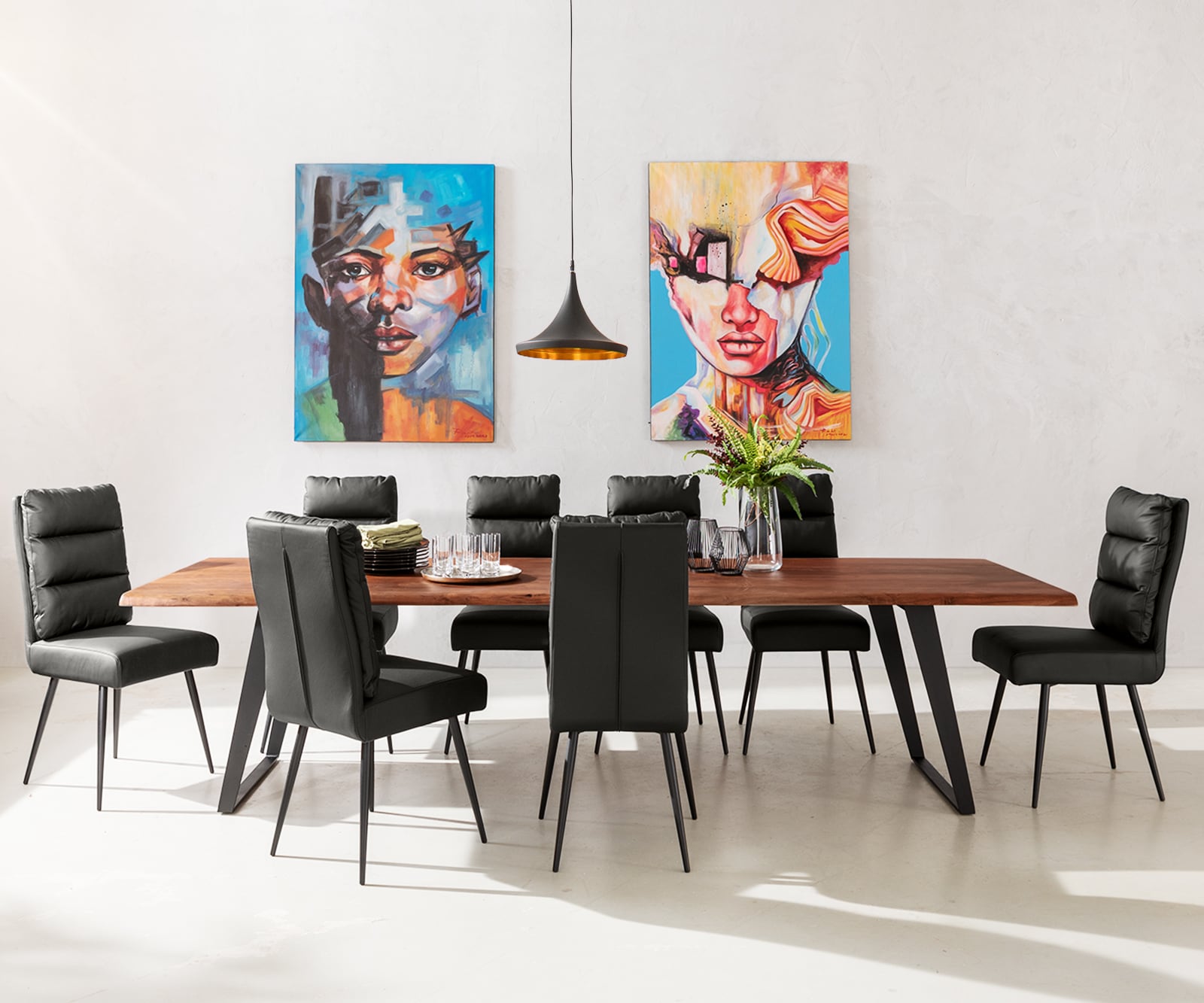 Table-à-manger Edge 300x100 acacia marron métal incliné Live-Edge 2