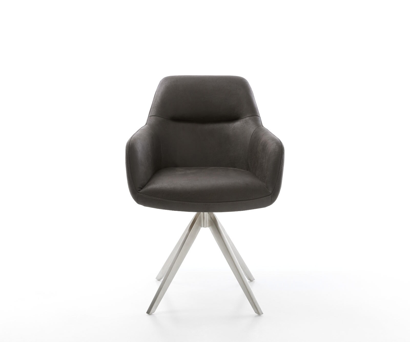 Chaise-de-salle-à-manger Pejo-Flex microvelours anthracite vintage pied croisé angulaire acier inoxydable brossé ressorts ensachés 1