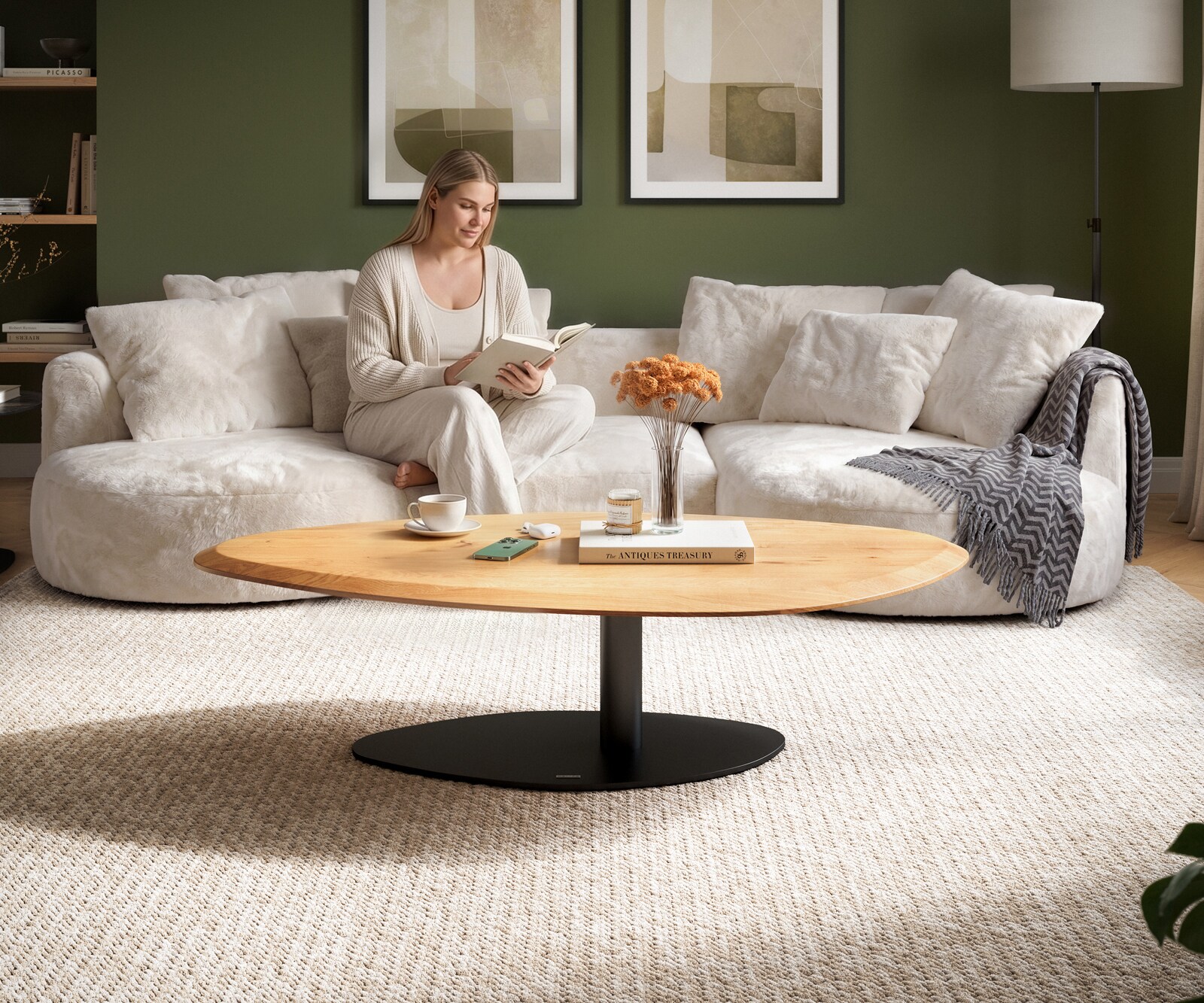 Table basse Edge Organique 140x76 cm Chêne naturel Flow-Edge Vibany Métal Noir 1