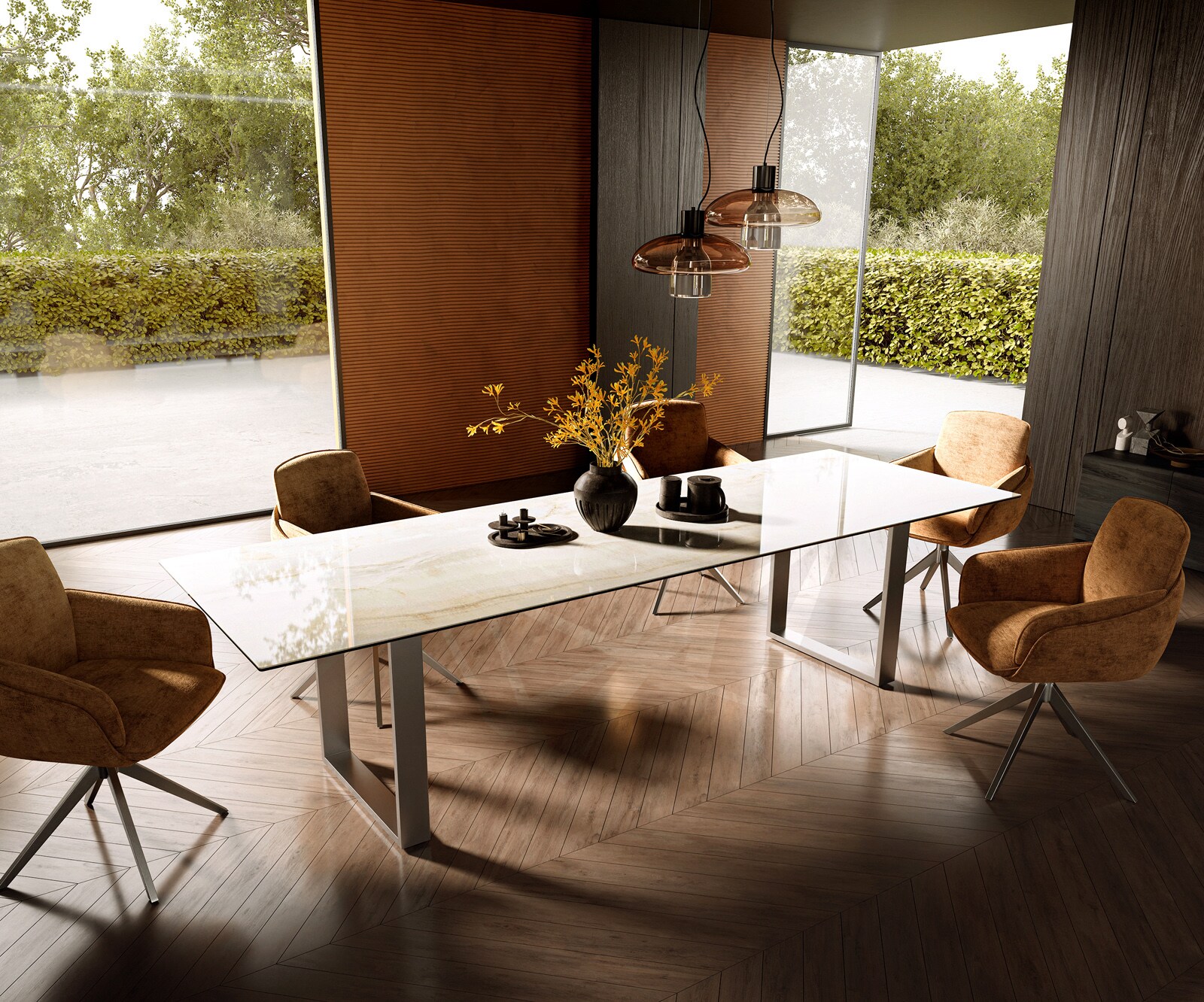 Table à manger Edge 300x100 Céramique Laminam® Onice Oro Acier inoxydable Étroit 7