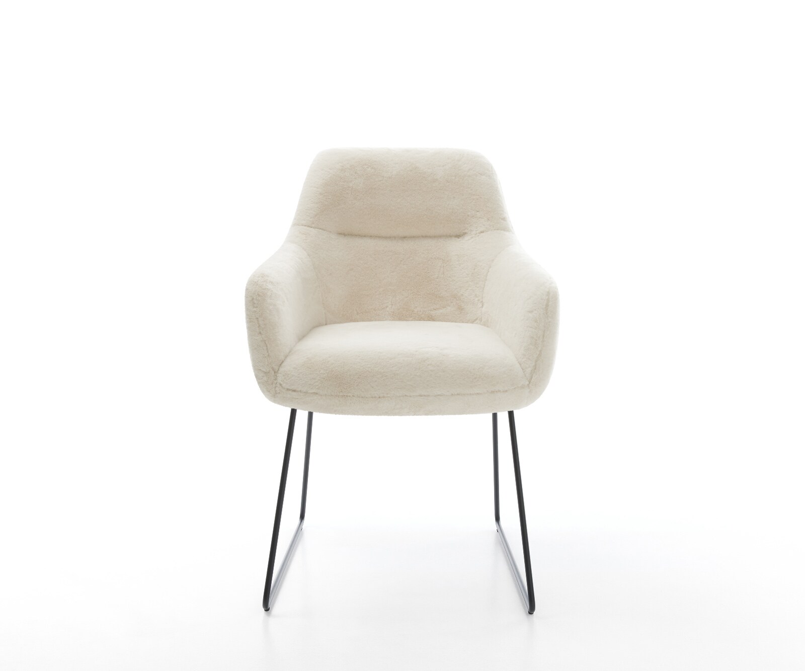 Chaise-de-salle-à-manger Pejo-Flex peluche crème-blanc pied trapèze noir resorts ensachés 1