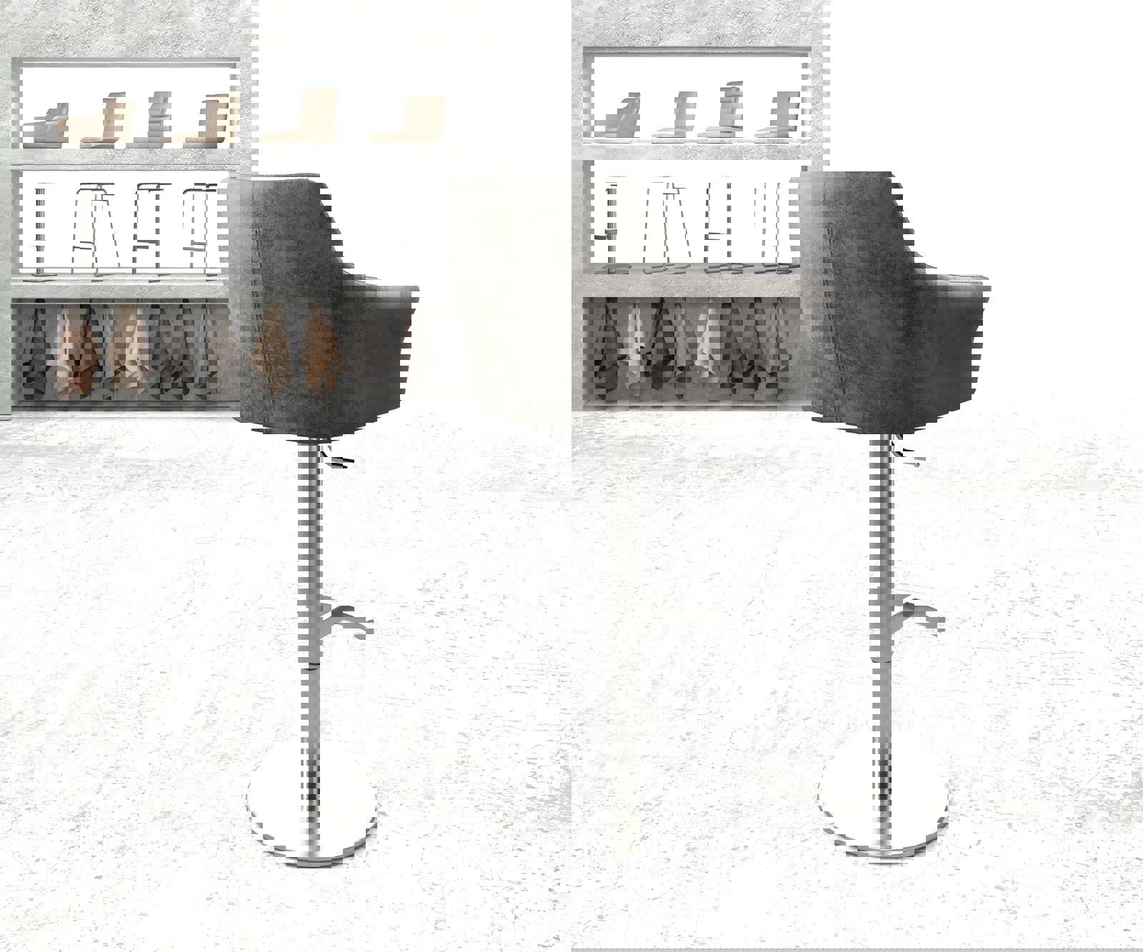 Chaise-de-bar Yulo-Flex vintage gris base tournante réglable en haut acier inoxydable 2 Chaise-de-bar Yulo-Flex vintage gris base tournante réglable en haut acier inoxydable 2