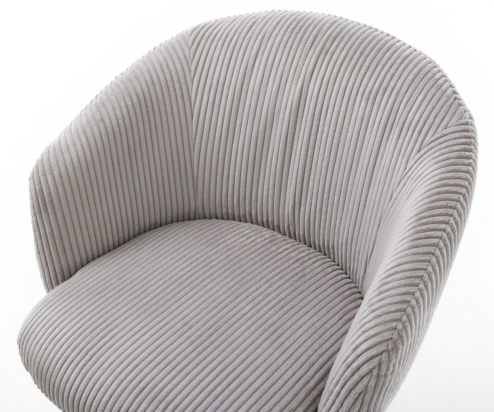 Chaise-pivotante Caja-Flex avec accoudoirs côtelé gris argenté pied de chaise 4 branches acier inoxydable brossé pivotement sur 360° ressorts ensachés 4
