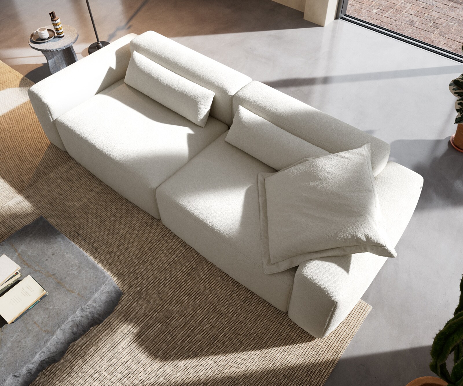 Bigsofa Freestyle 280x110 cm Bouclé Crème-blanc couture plate 1