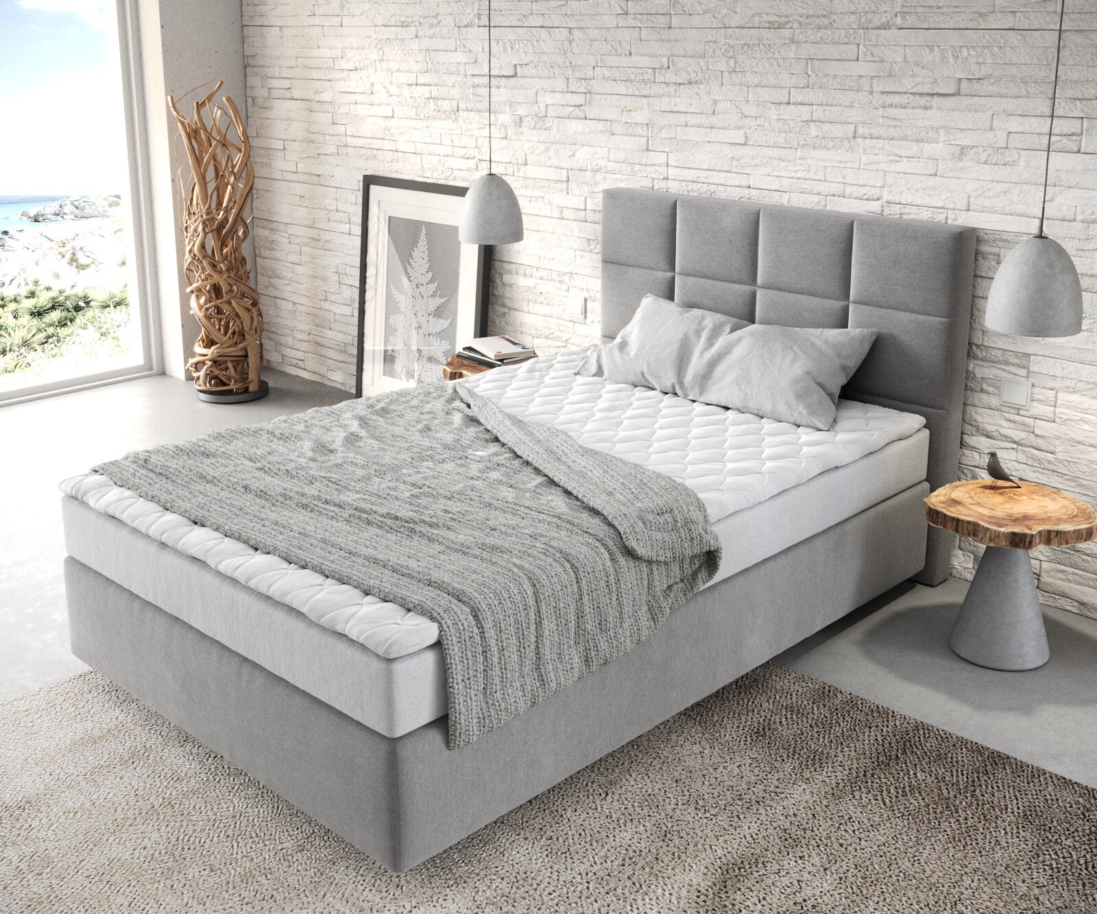 Lit-à-sommier-tapissier Dream-Fine 120x200 Microfibre Gris avec matelas et surmatelas 3