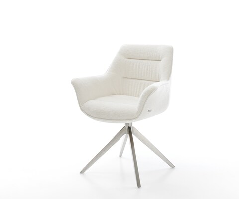 Chaise-pivotante Kaira-Flex bouclé doux beige pied croisé large acier inoxydable pivotement sur 360° fonction bascule