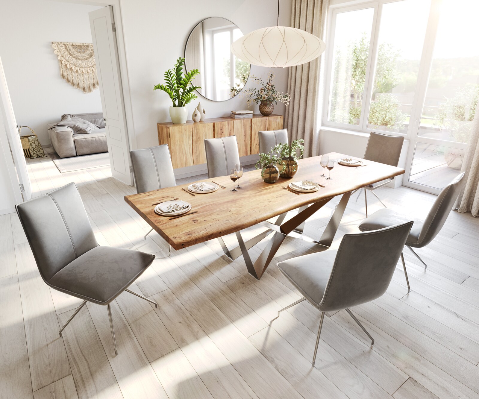 Chaise-de-salle-à-manger Lelio-Flex velours gris pied croisé conique acier inoxydable brossé ressorts ensachés 3 Chaise-de-salle-à-manger Lelio-Flex velours gris pied croisé conique acier inoxydable brossé ressorts ensachés 3