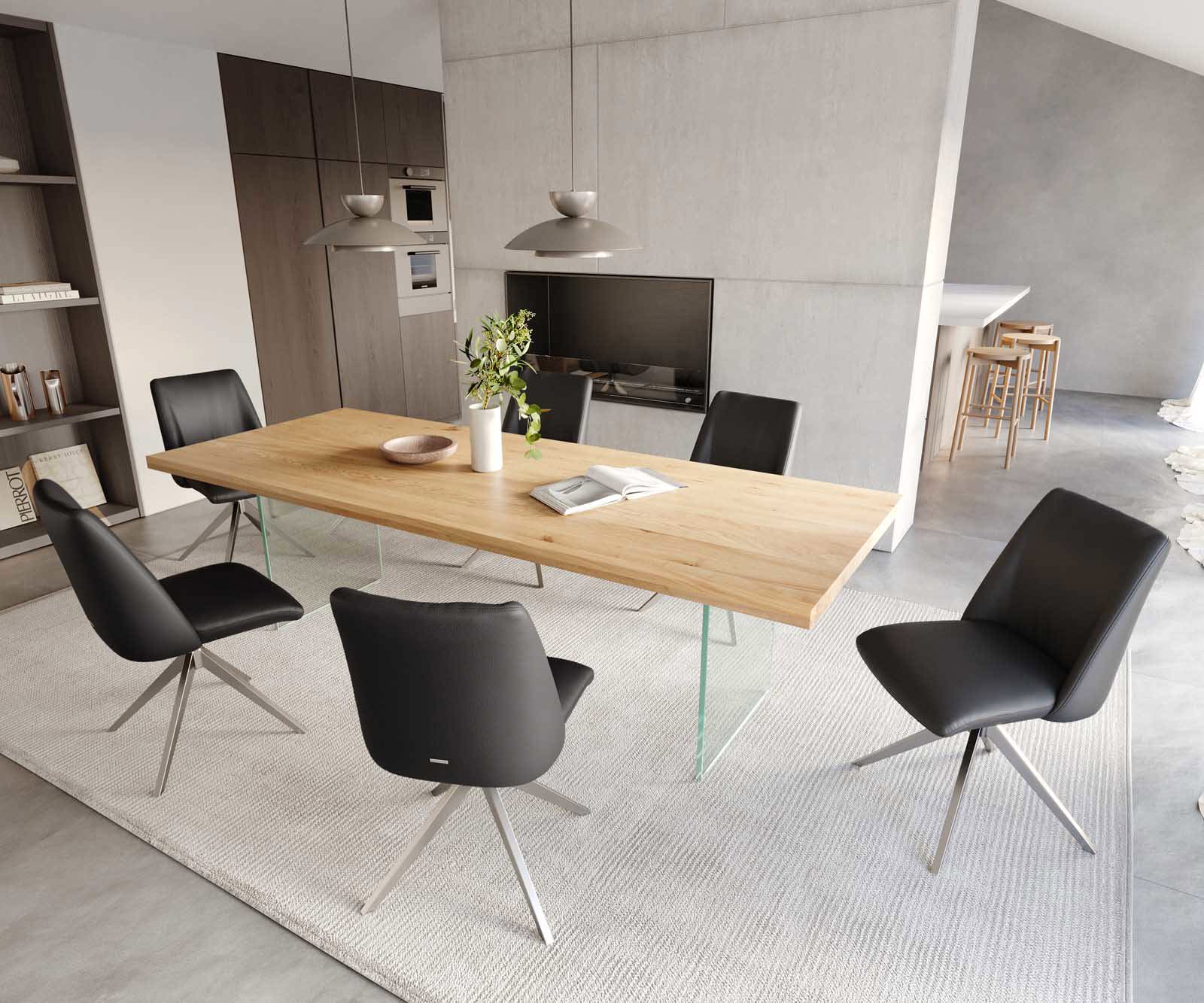 Chaise-pivotante Elso-Flex cuir de vache noir pied croisé large acier inoxydable brossé pivotement sur 360° ressorts ensachés 4 Chaise-pivotante Elso-Flex cuir de vache noir pied croisé large acier inoxydable brossé pivotement sur 360° ressorts ensachés 4