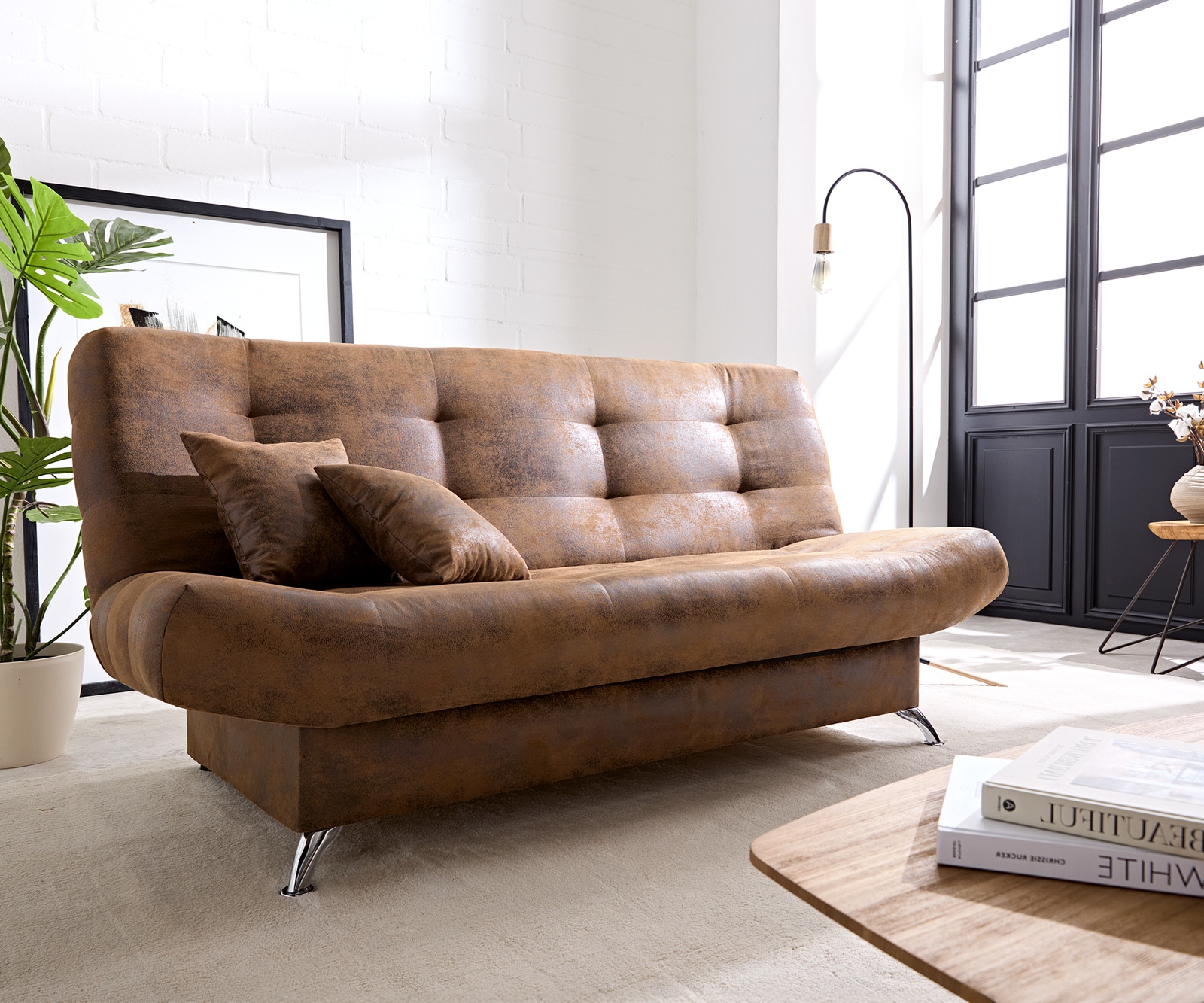 Canapé-lit Viola 190x90 cm marron aspect antique compartiment de lit Canapé-lit Viola 190x90 cm marron aspect antique compartiment de lit