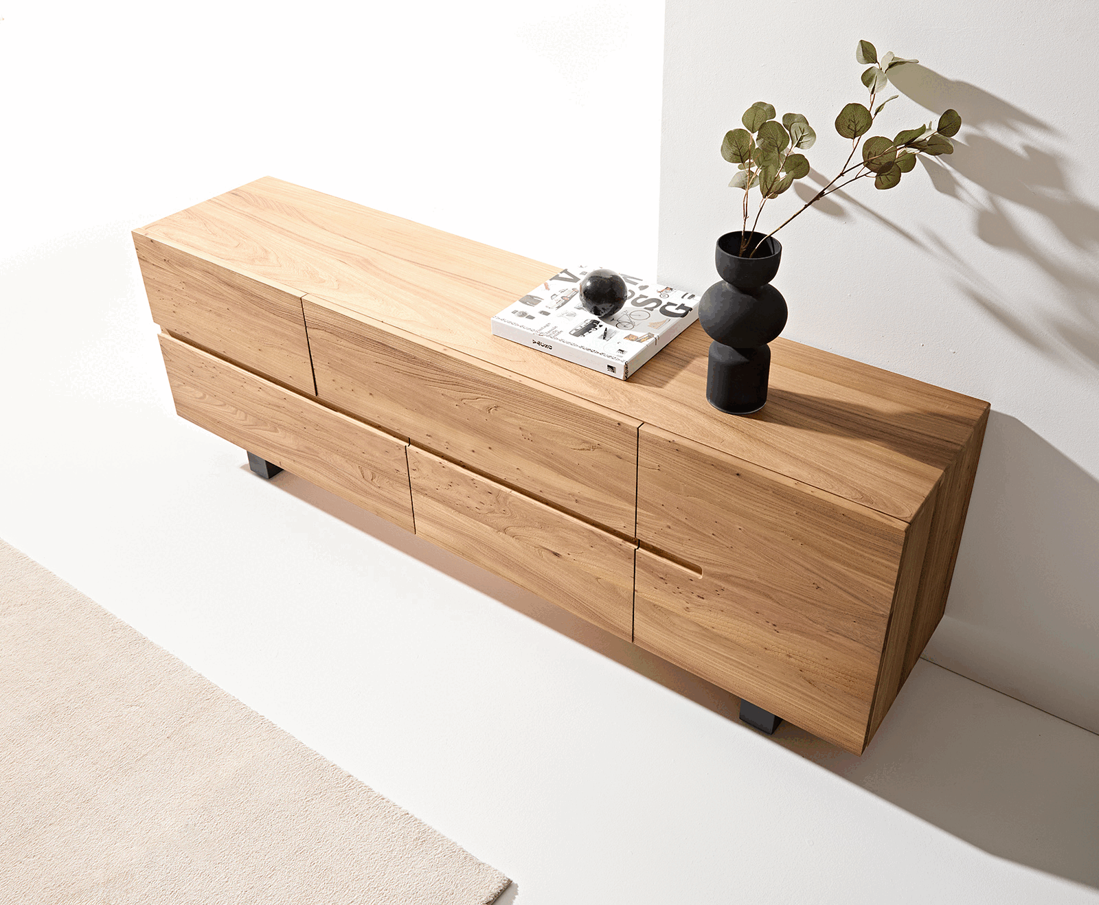 Buffet Tiamar 180 cm orme naturel 1 porte 4 tiroirs patins métal noir 3