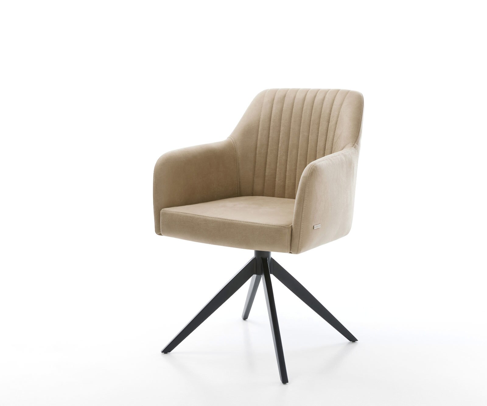 Chaise-pivotante Greg-Flex microvelours beige vintage pied croisé large noir pivotement sur 360° fonction bascule ressorts ensachés