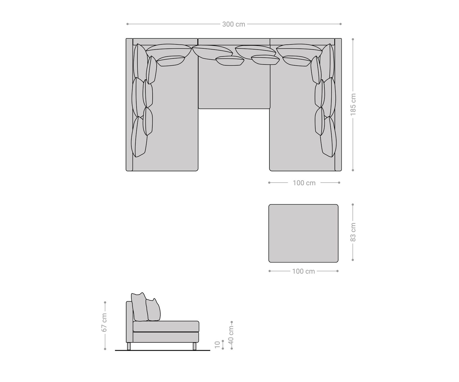 Canapé-panoramique Clovis Noir modulable avec tabouret  7