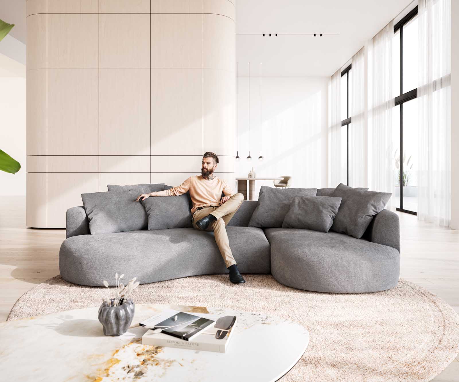 Canapé Edina 330x170 cm microfibre gris 1 Canapé Edina 330x170 cm microfibre gris 1