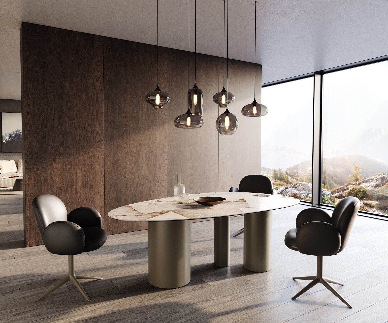 Table à manger Edge ovalee 220x120 céramique Iris FMG Patagonia Lappato Troa métal effet finition titanee 6