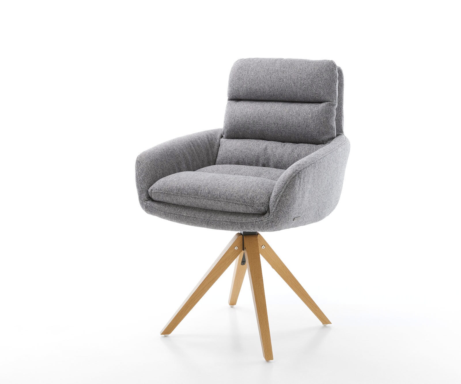 Chaise-de-salle-à-manger Abelia-Flex avec accoudoirs tissu texturé gris clair pied en bois angulaire naturel