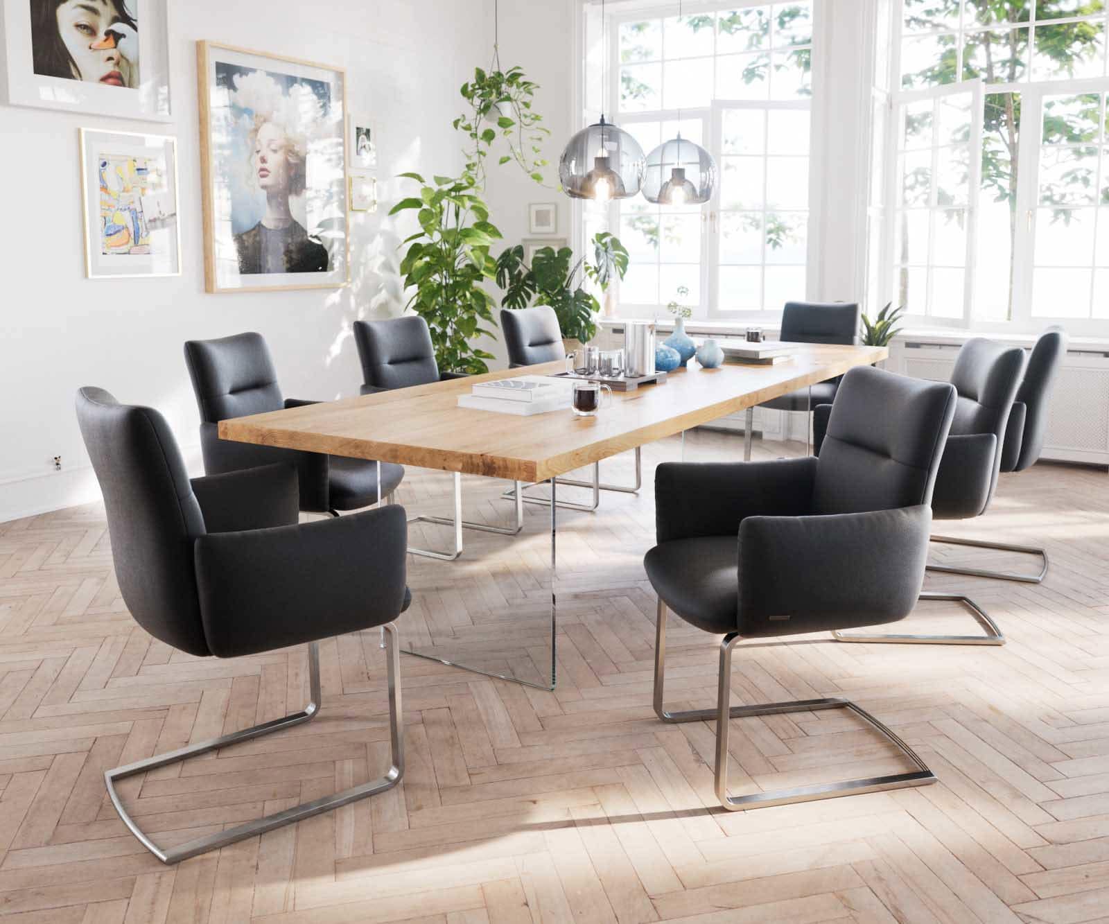 Cantilever Jova-Flex avec accoudoirs cuir de vache noir pied cantilever plat acier inoxydable brossé ressorts ensachés 4 Cantilever Jova-Flex avec accoudoirs cuir de vache noir pied cantilever plat acier inoxydable brossé ressorts ensachés 4