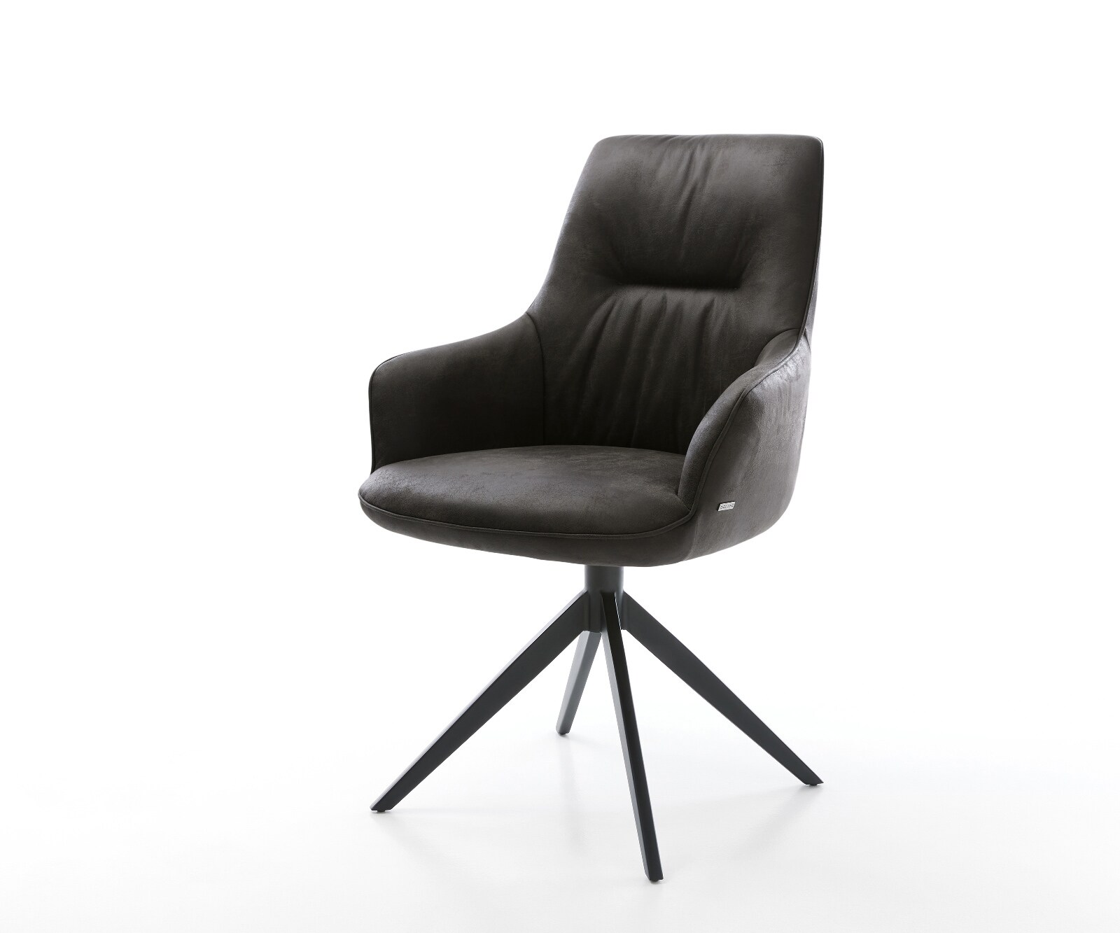 Chaise-pivotante Zelia-Flex avec accoudoirs microfibre antracite vintage pied croisé large noir pivotement sur 360° fonction bascule ressorts ensachés