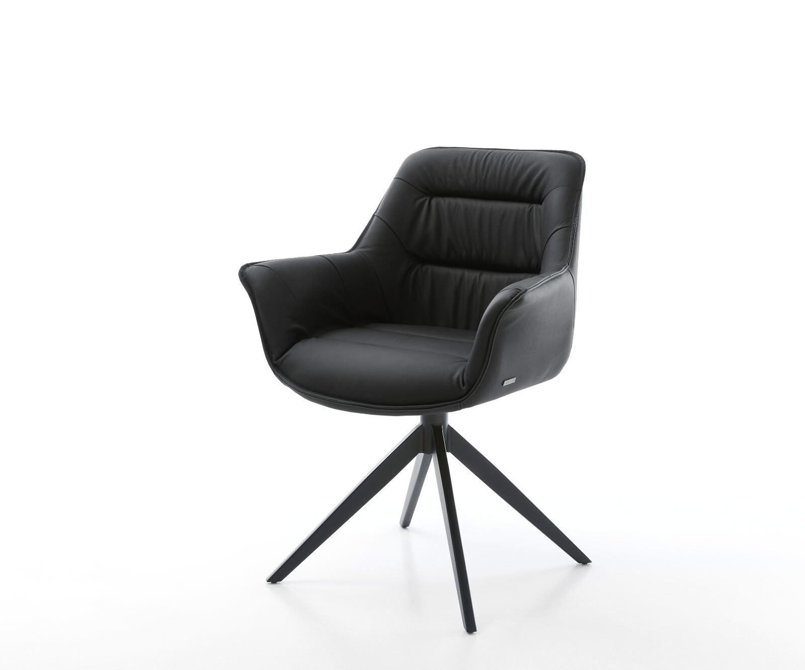 Chaise-de-salle-à-manger Kaira-Flex cuir de vache noir pied croisé large noir