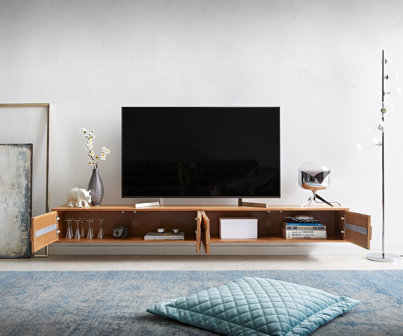 Meuble-TV Fevo 220 cm acacia naturel 4 portes flottantes 3