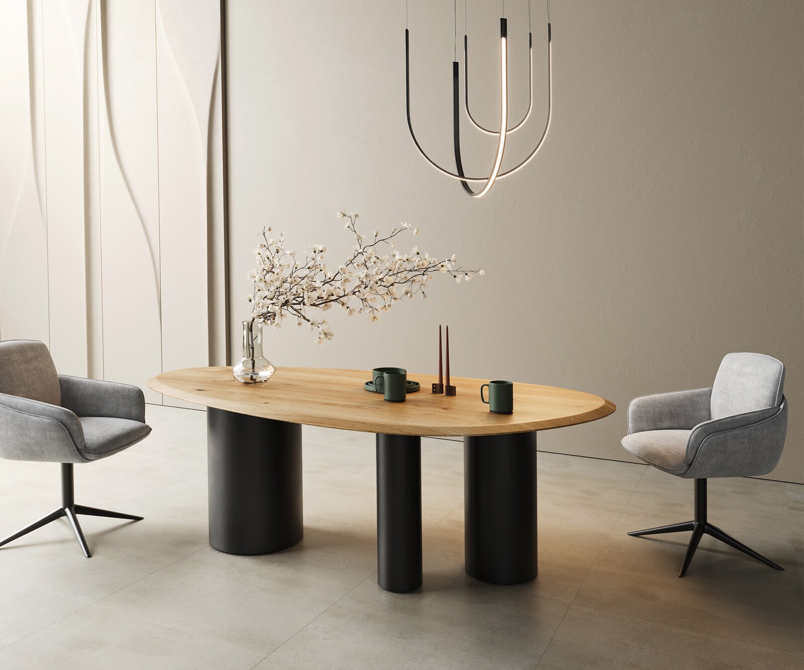 Table à manger Edge ovalee 220x120x2,5 chêne naturee Troa métal noir Flow-Edge 1