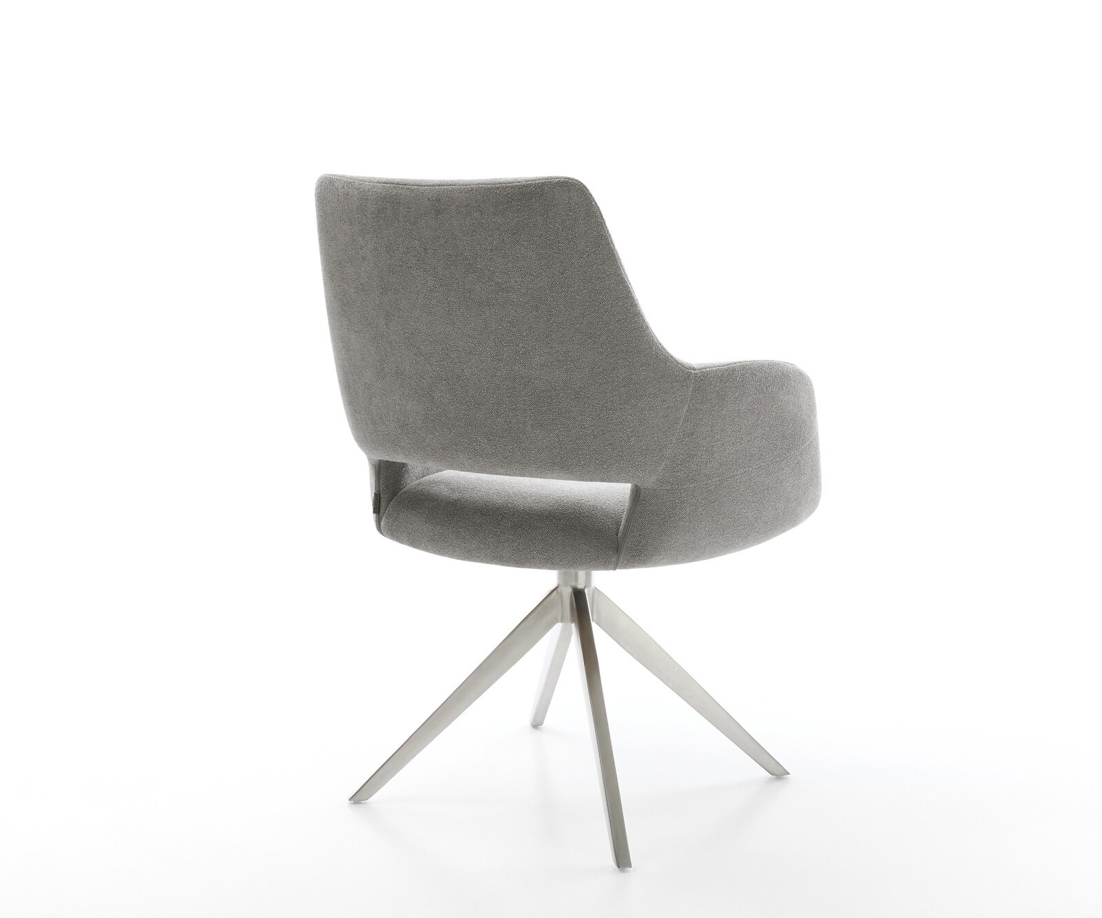 Chaise-pivotante Yago-Flex avec accoudoirs tissu structuré doux gris pied croisé large acier inoxydable pivotement sur 360° fonction bascule resorts ensachés 5