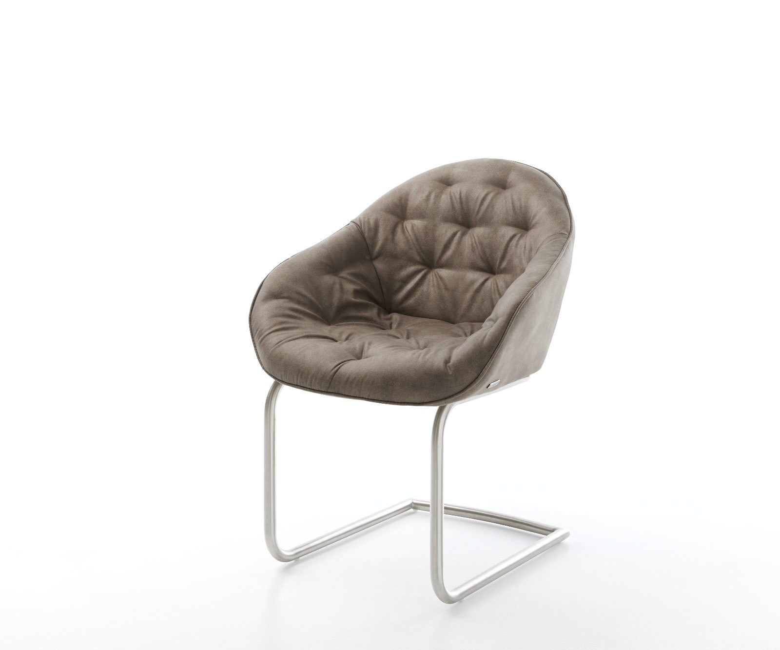 Cantilever Gaio-Flex microvelours taupe vintage pied cantilever rond acier inoxydable brossé