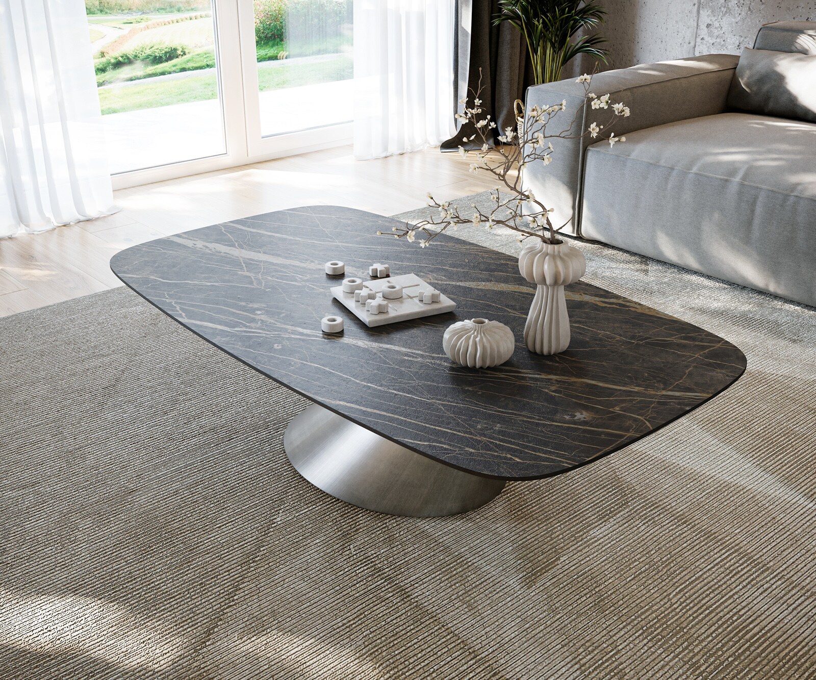 Table basse Edge Boot 140x80 cm céramique Laminam® Noir Desir brun Conis argent métallique 3