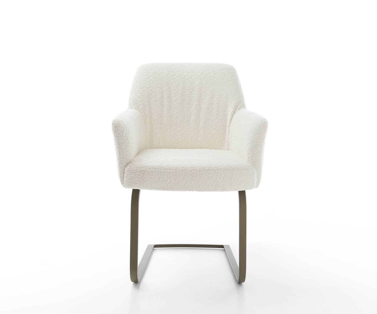 Cantilever Xana-Flex avec accoudoirs bouclé blanc pied cantilever plat aspect titane ressorts ensachés 1 Cantilever Xana-Flex avec accoudoirs bouclé blanc pied cantilever plat aspect titane ressorts ensachés 1