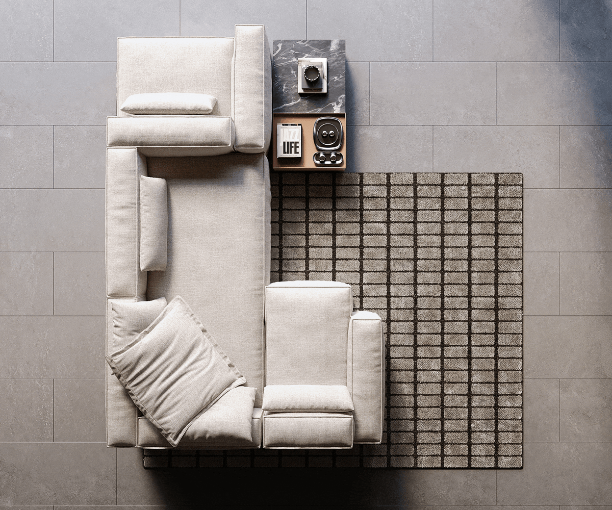 Canapé panoramique Freestyle 360x290 cm Tissu tissé doux Beige couture passepoilée 5