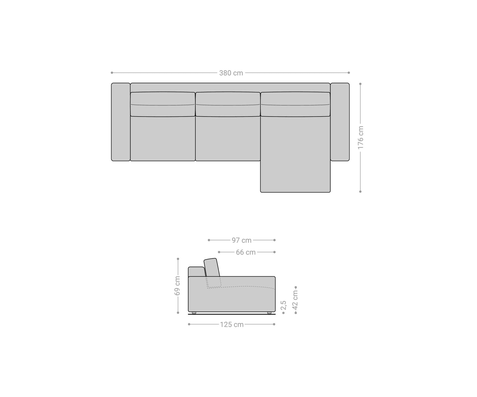 Canapé d'angle Lanzo XL 380x180 cm Cord Gris Argenté Recamière variable 7