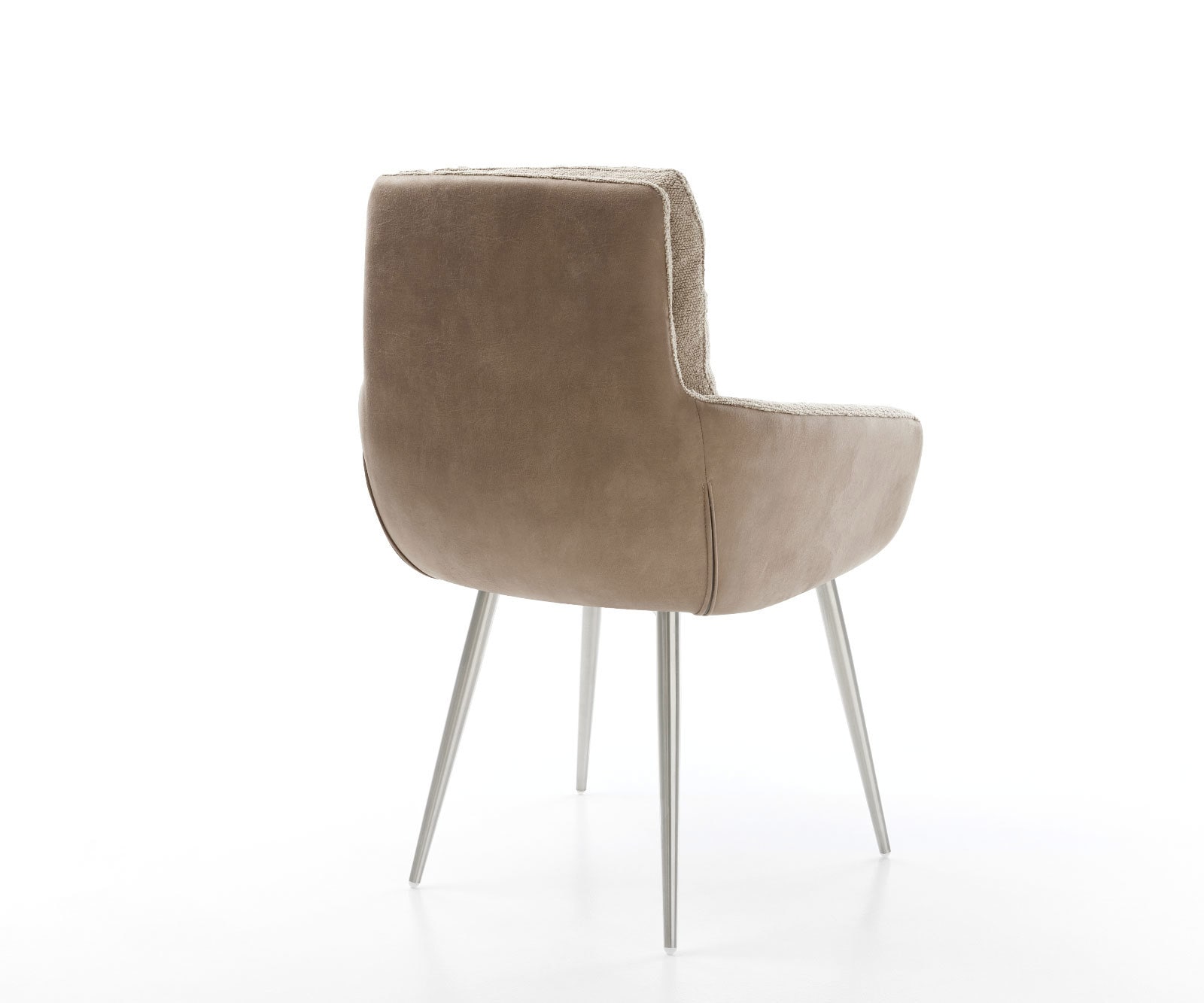 Chaise-de-salle-à-manger Abelia-Flex avec accoudoirs tissu mixte couleur boue 4 pieds coniques acier inoxydable brossé 4 Chaise-de-salle-à-manger Abelia-Flex avec accoudoirs tissu mixte couleur boue 4 pieds coniques acier inoxydable brossé 4