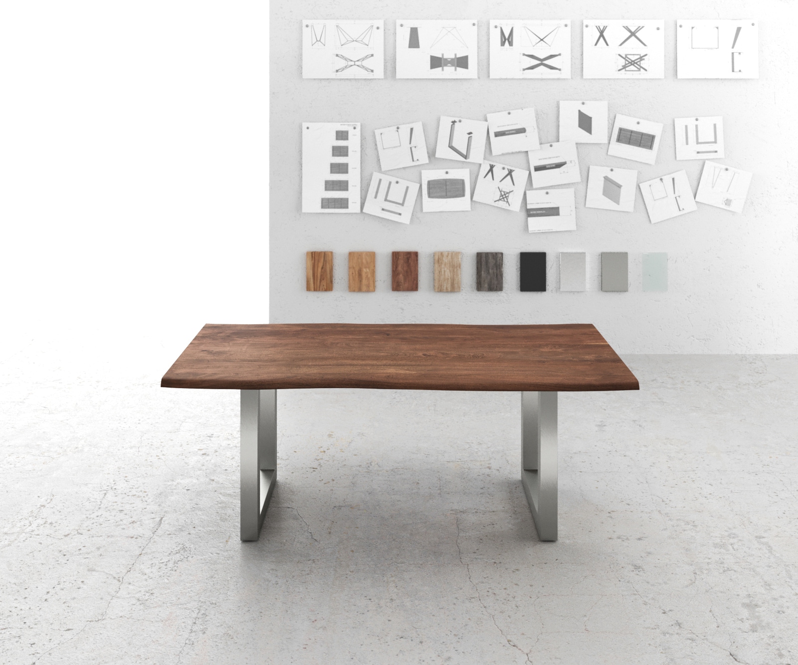 Table-à-manger Edge 200x100 acacia marron acier inoxydable large Live-Edge 1 Table-à-manger Edge 200x100 acacia marron acier inoxydable large Live-Edge 1