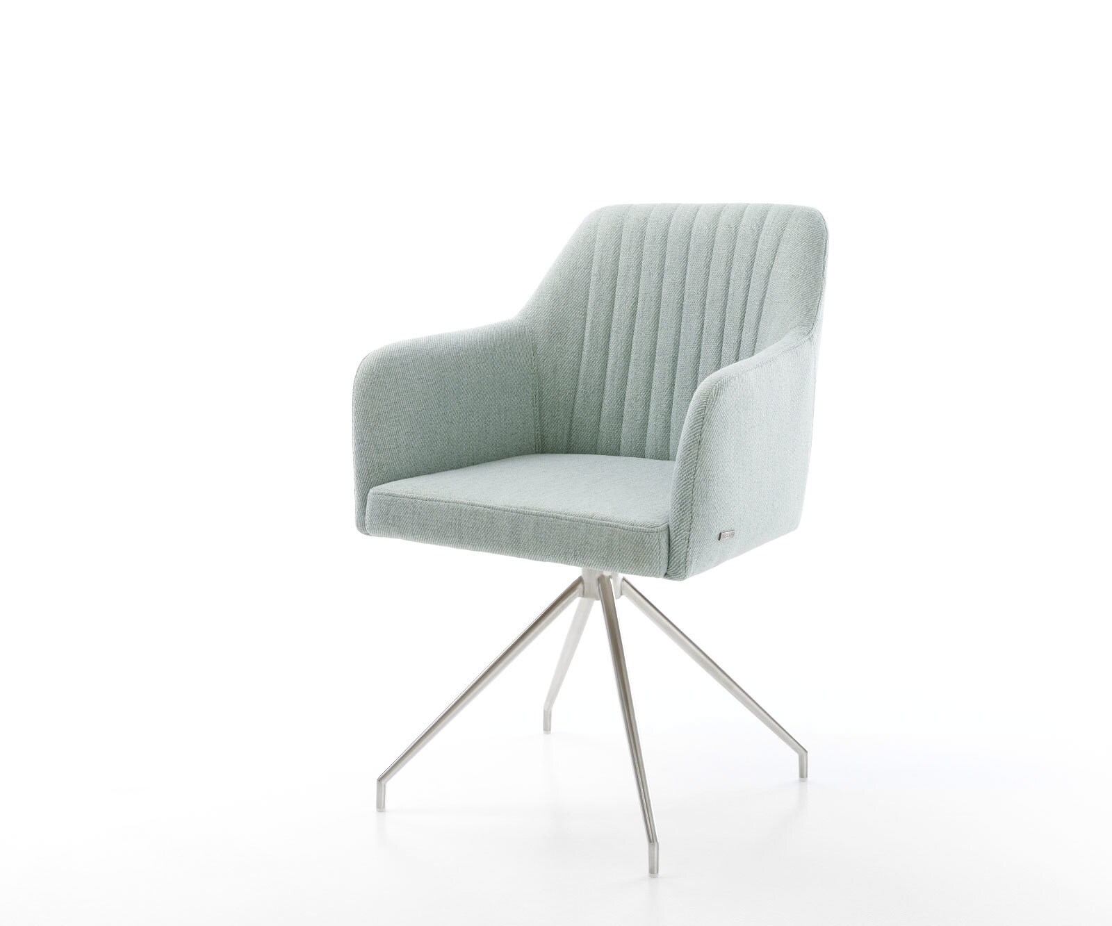 Chaise-de-salle-à-manger Greg-Flex rayures Vert menthe pied croisé conique acier inoxydable brossé ressorts ensachés