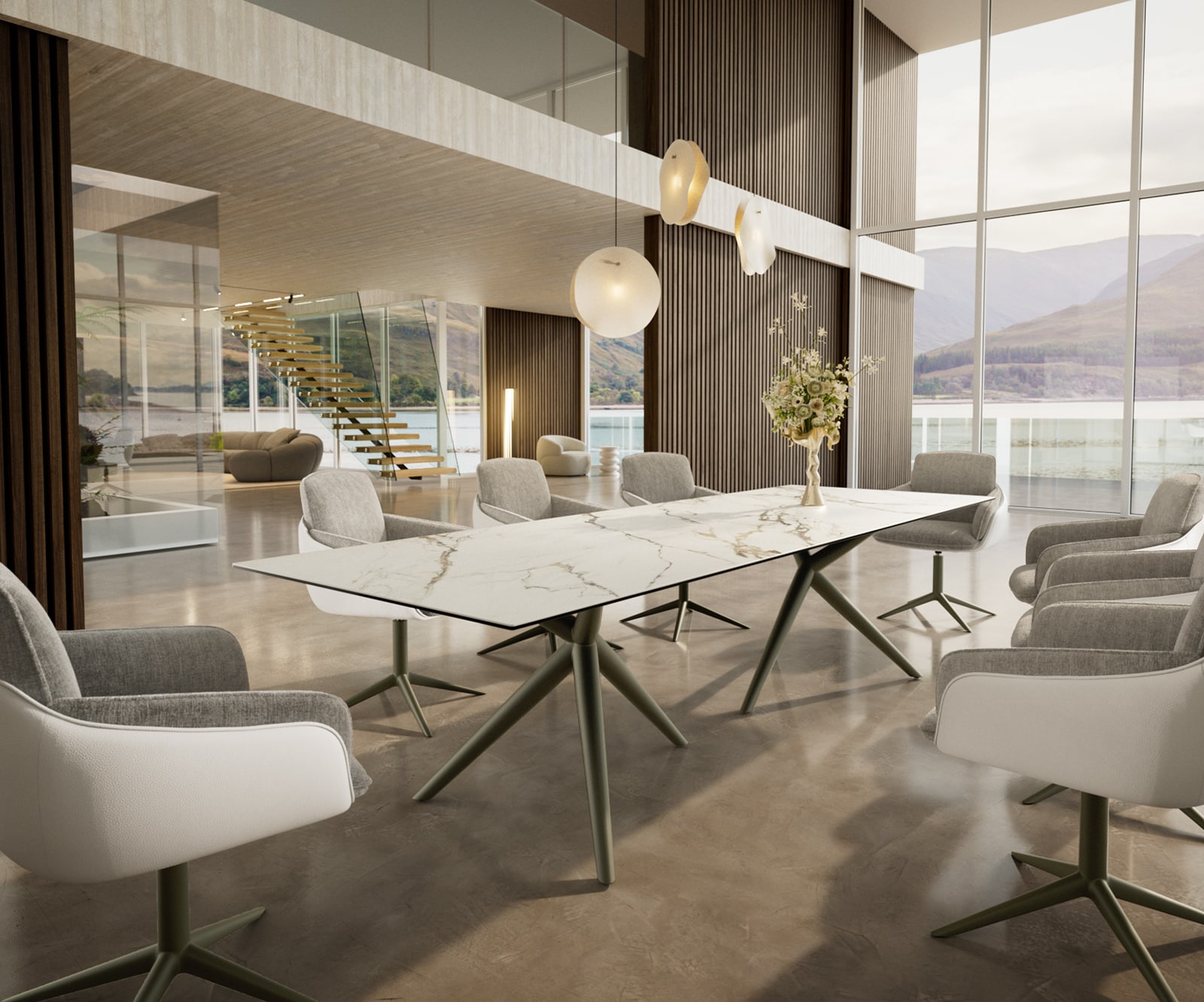 Table à manger Edge 300x100 Céramique Calacatta Luxe Blanc-Doré-Gris Estelar rond Métal finition à effet Titane 5 Table à manger Edge 300x100 Céramique Calacatta Luxe Blanc-Doré-Gris Estelar rond Métal finition à effet Titane 5