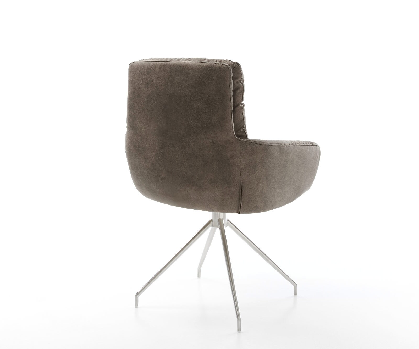 Chaise-de-salle-à-manger Abelia-Flex avec accoudoirs microvelours taupe vintage pied croisé conique acier inoxydable brossé 5