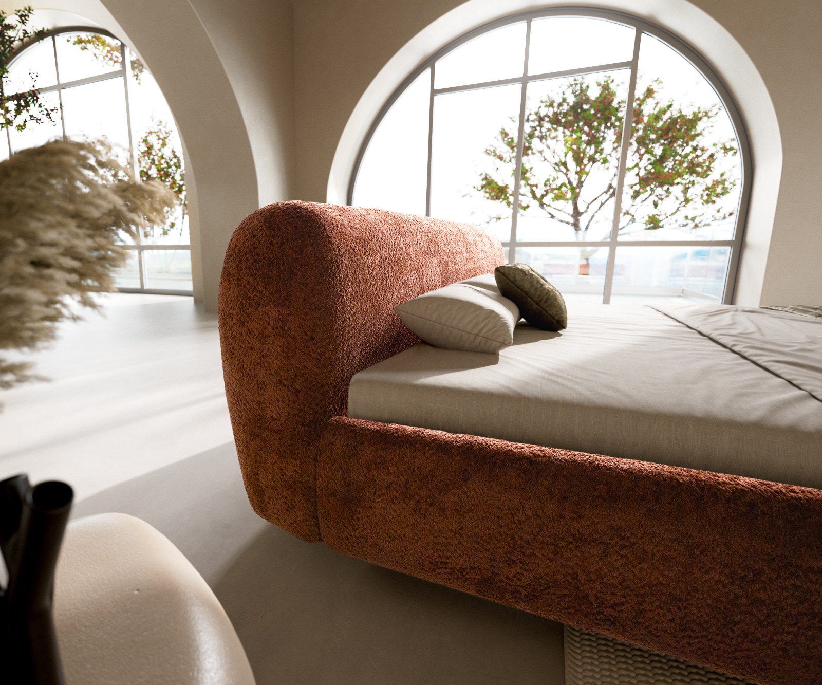 Cadre-de-lit rembourré Shona 180x200 cm tissu Teddy rouille 4 Cadre-de-lit rembourré Shona 180x200 cm tissu Teddy rouille 4