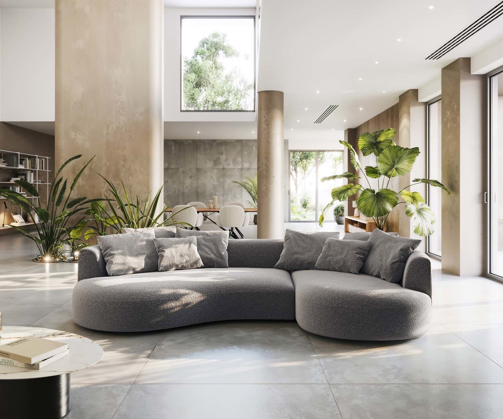 Canapé Edina 330x170 cm Bouclé gris argenté 1 Canapé Edina 330x170 cm Bouclé gris argenté 1