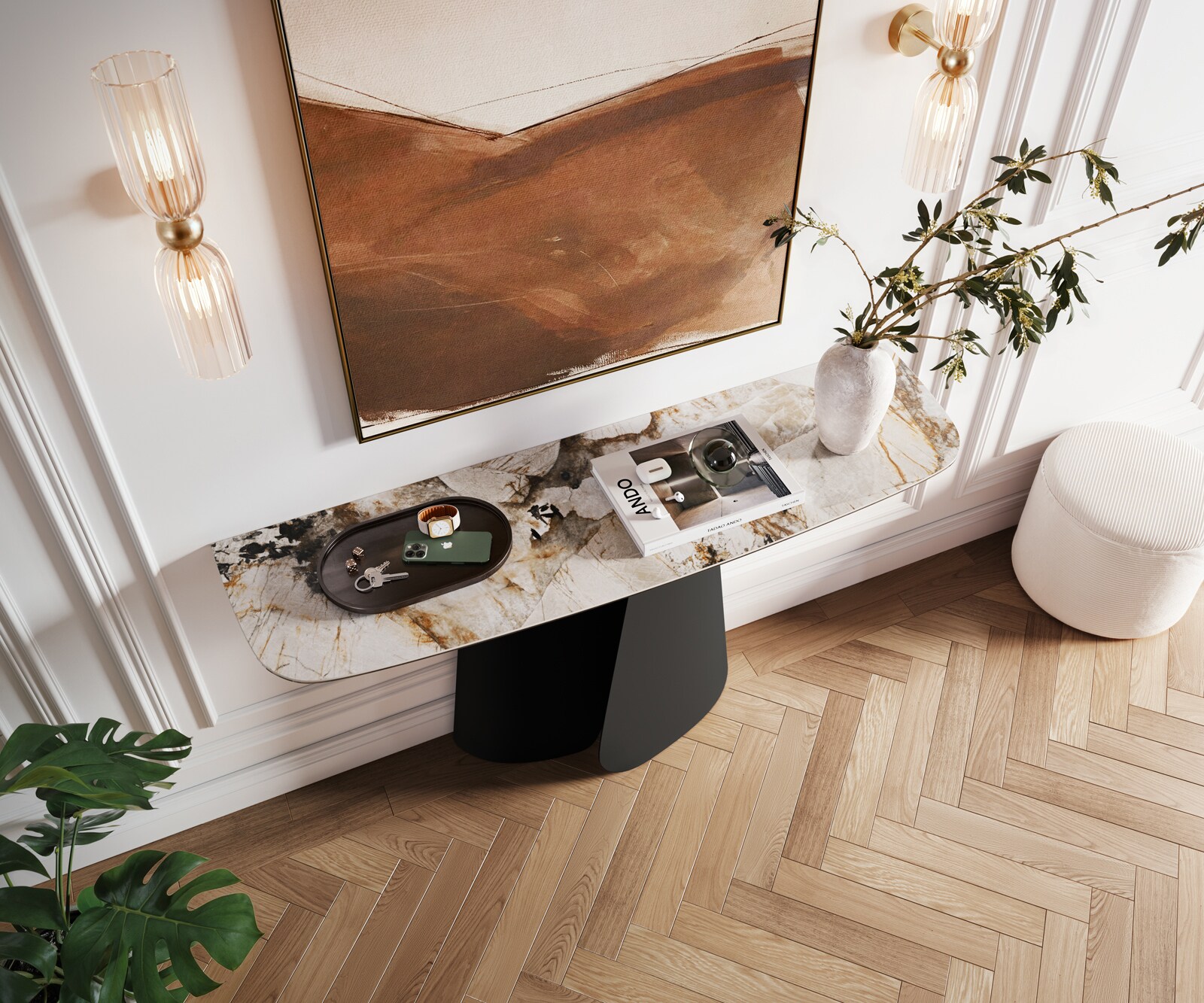 Console Edge forme bateau 140x40 cm Céramique Patagonia Poliert Livos Métal Noir 1