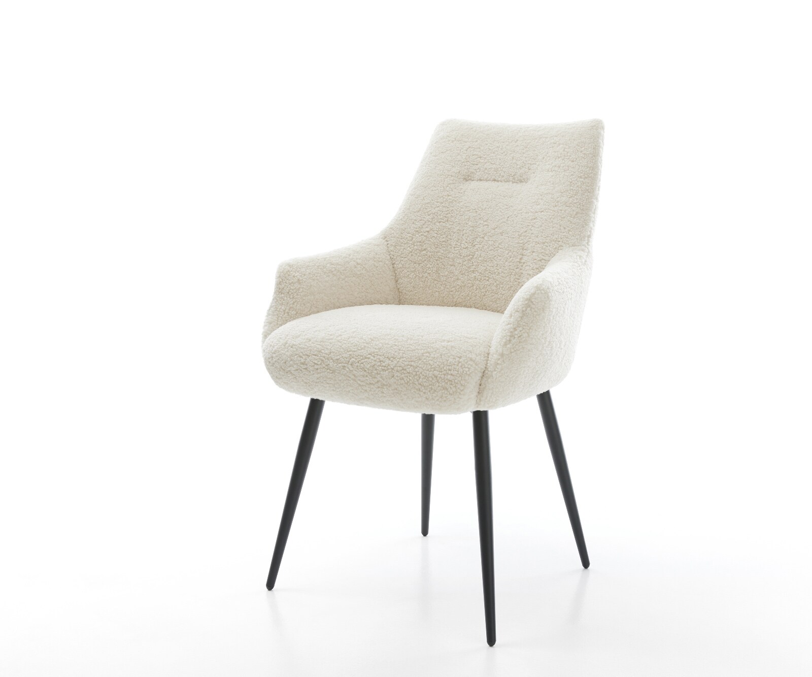 Chaise-de-salle-à-manger Alja-Flex avec accoudoirs tissu teddy beige 4 pieds coniques noir resorts ensachés 1