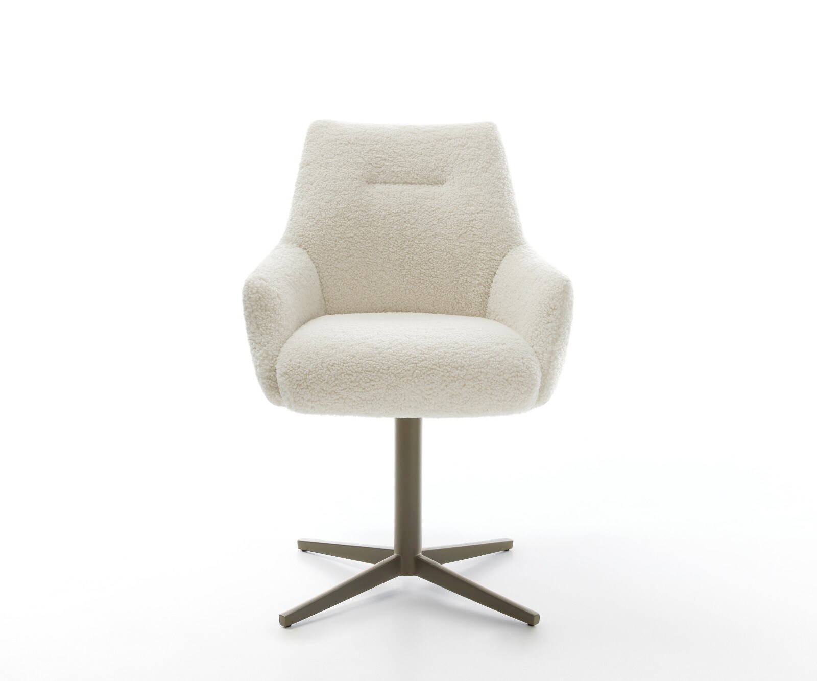 Chaise-pivotante Alja-Flex avec accoudoirs tissu teddy beige pied de chaise 4 branches aspect titane pivotement sur 360° ressorts ensachés 1
