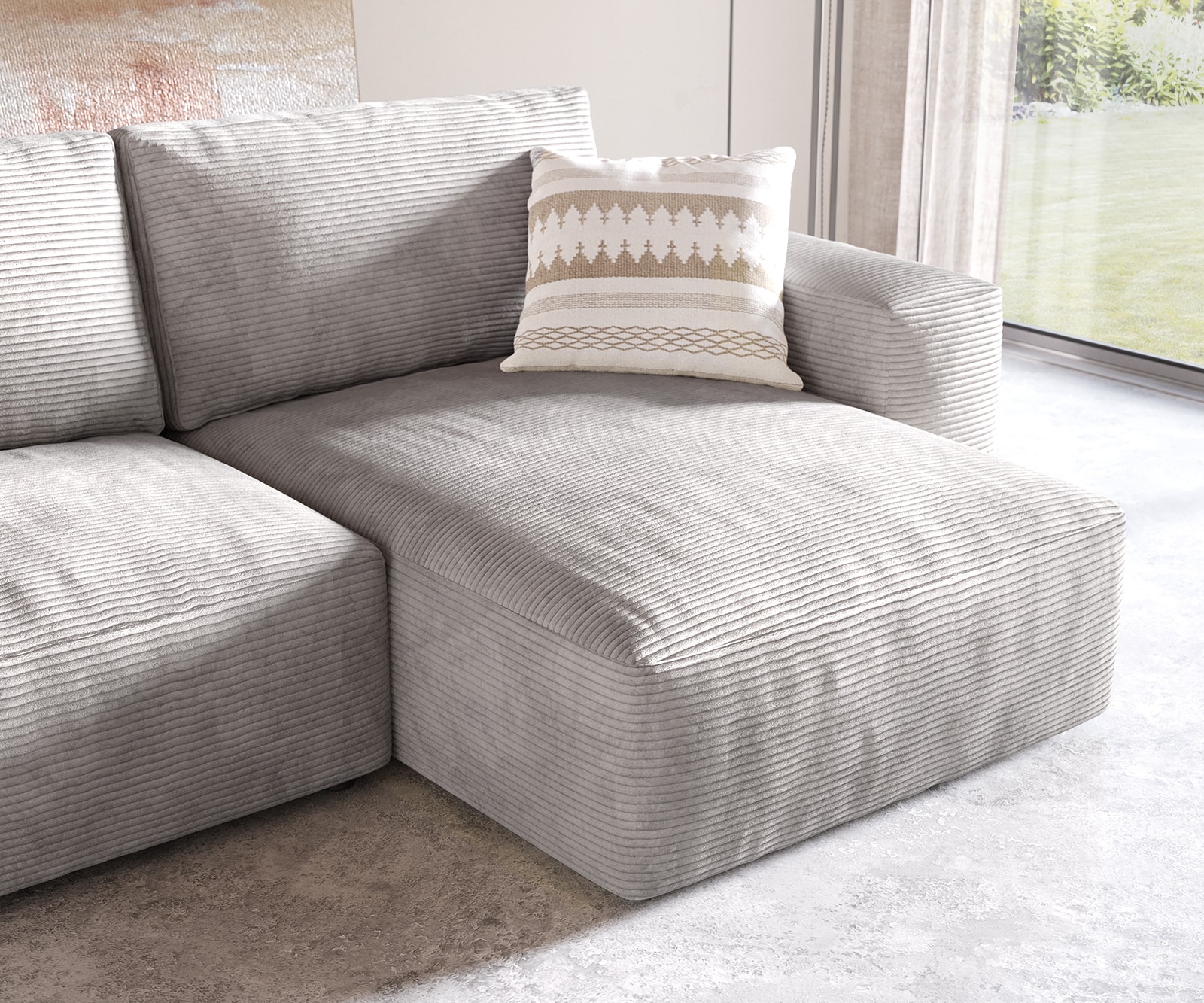 Canapé d'angle Lanzo L 260x160 cm Cord Gris Argenté Recamière variable 5 Canapé d'angle Lanzo L 260x160 cm Cord Gris Argenté Recamière variable 5