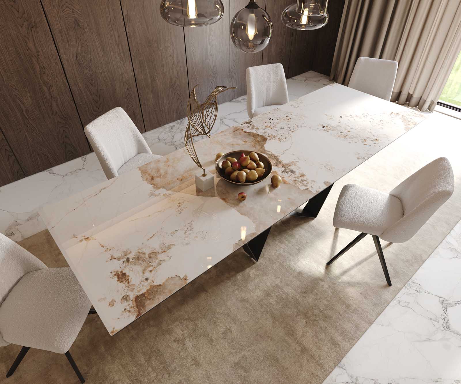 Table à manger Edge 300x100 céramique Minas mélange blanc-beige Spider acier plat noir 6