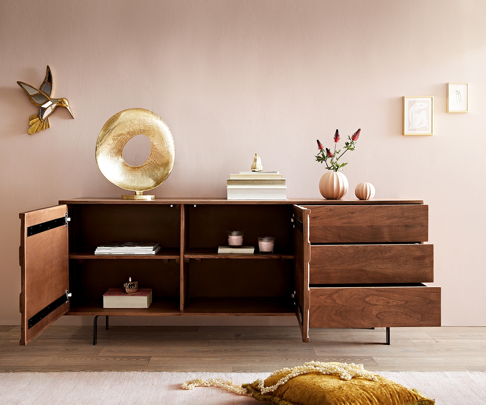 Buffet Fevo 175 cm acacia marron 2 portes 3 tiroirs Pied-L 3 Buffet Fevo 175 cm acacia marron 2 portes 3 tiroirs Pied-L 3