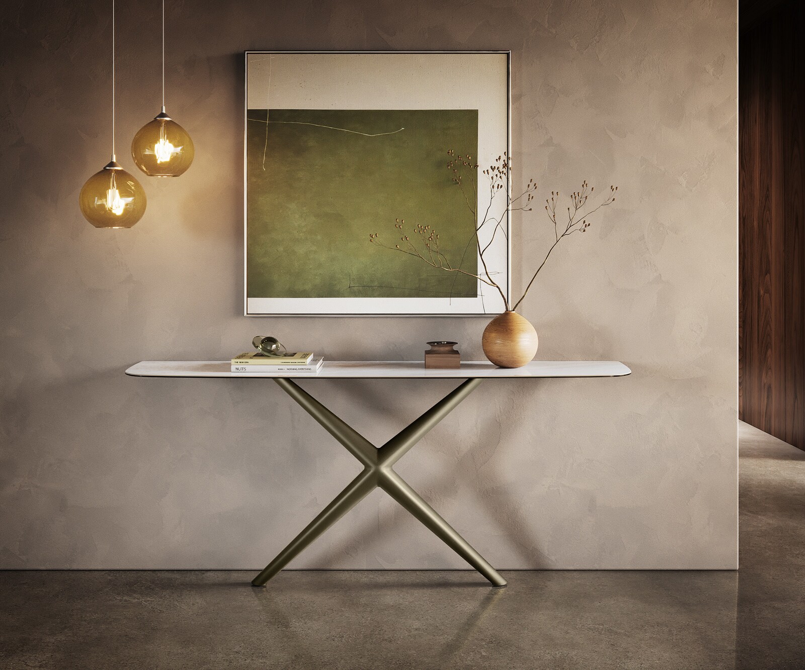 Console Edge forme bateau 180x40 cm Céramique Onyx Pearl Estelo Métal Effektfinish Titan 1