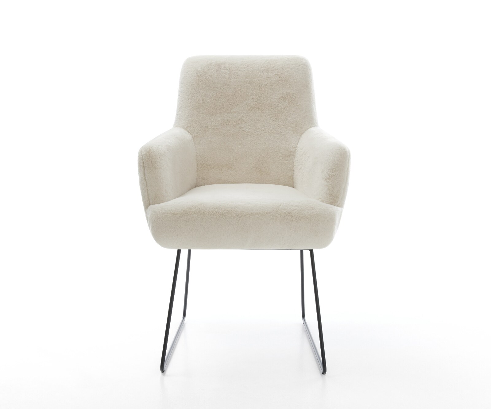 Chaise-de-salle-à-manger Heira-Flex avec accoudoirs peluche crème-blanc pied trapèze noir resorts ensachés 2