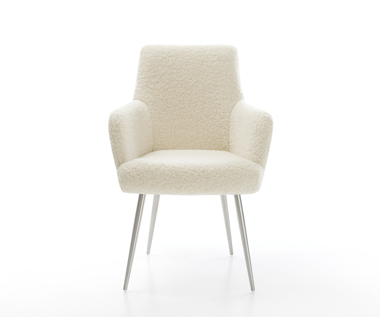 Chaise-de-salle-à-manger Heira-Flex avec accoudoirs tissu teddy beige 4 pieds coniques acier inoxydable resorts ensachés 2