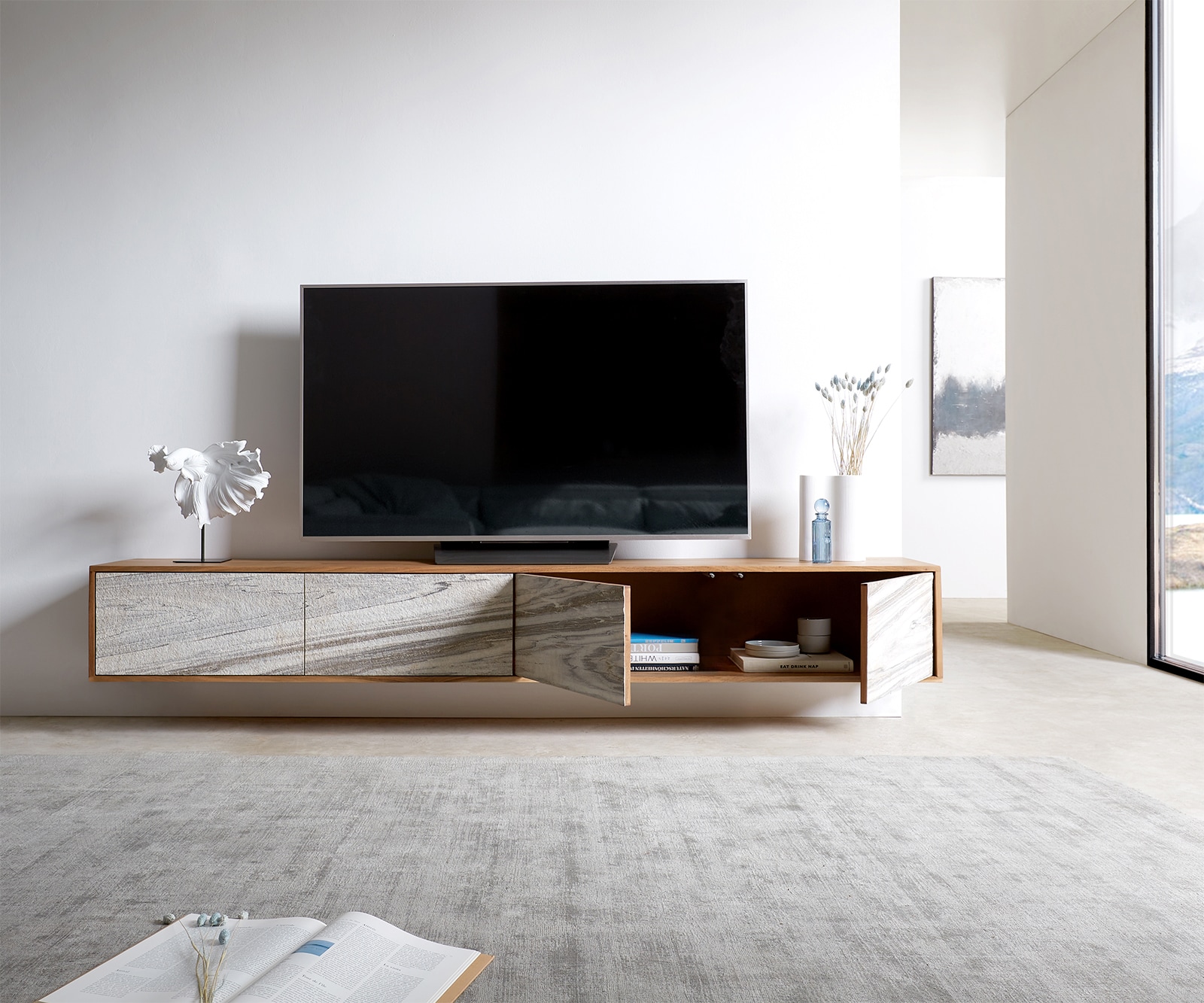 Meuble-TV Kleo 220 cm acacia nature 4 portes flottantes 6 Meuble-TV Kleo 220 cm acacia nature 4 portes flottantes 6