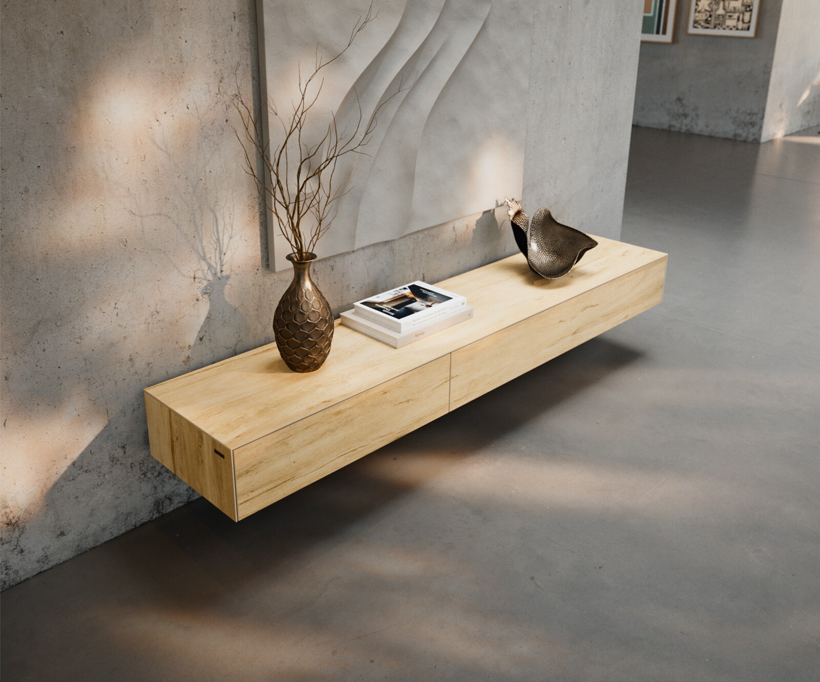 Meuble-TV Cuor 200 cm Céramique Laminam® Sabbia Teinte chêne 1 Clapet 1 Tiroir Flottant 4